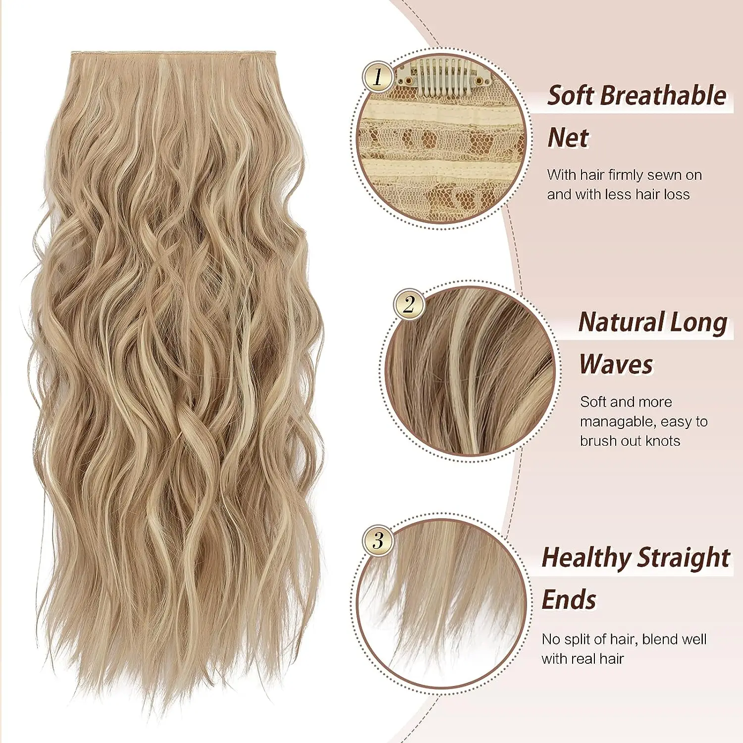 Extensiones de Cabello sintético para mujer, extensiones suaves con Clip de 20 pulgadas, color negro Natural, 180g, 4 piezas