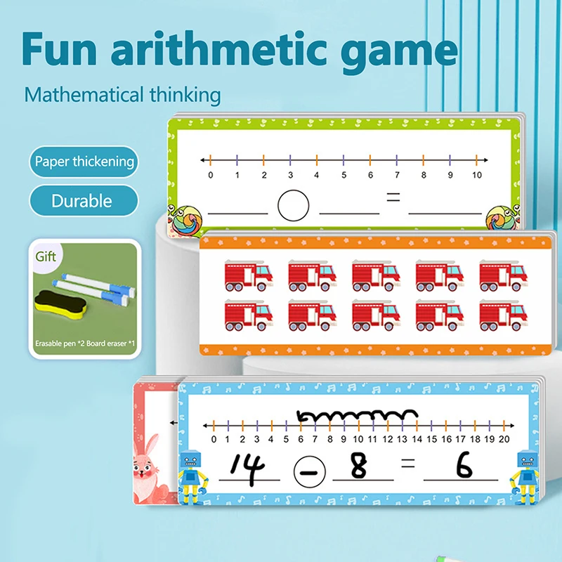 1 conjunto de jogo de subtração de adição 0-20, cartões de linha de número de apagamento a seco, gráfico de números, jogo de matemática para crianças, casa, escola, aprendizagem educacional