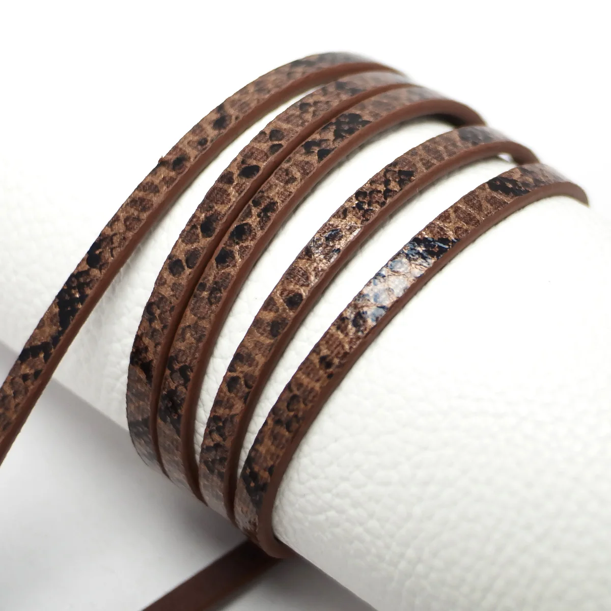 1.15meter Brown Soft Leather Cord,5mm Snake Pattern Texture Leather Strips,Synthetic Leather Cord,Bracelet Making,Craft Cord