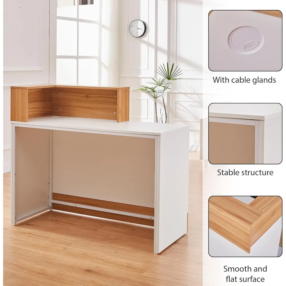 Modern Reception Counter Table with Cable Management, 47-Inch High for Retail, Lobby, Salon, and Bar Use