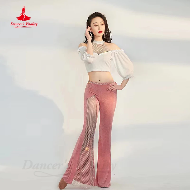 Belly Dance Professional Suit Shiny Trousers Oriental Dancing Performance Costume for Women Half Sleeves Top &trousers Clothes