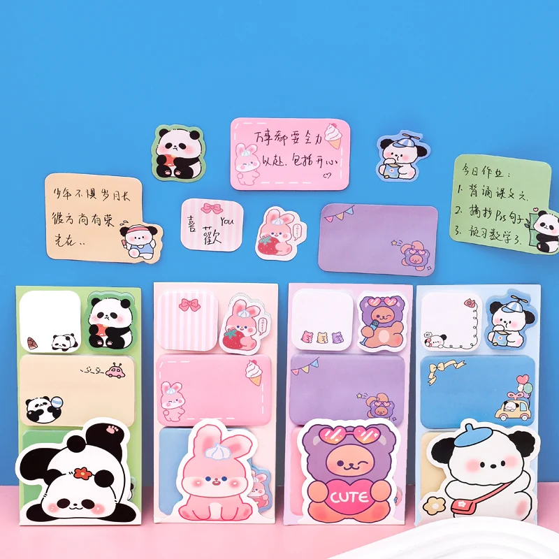 100Sheets Cute Cartoon Animal Sticky Memos Panda Rabbit Note Pads School Stationery Label Office Supplies Planner Index Stickers