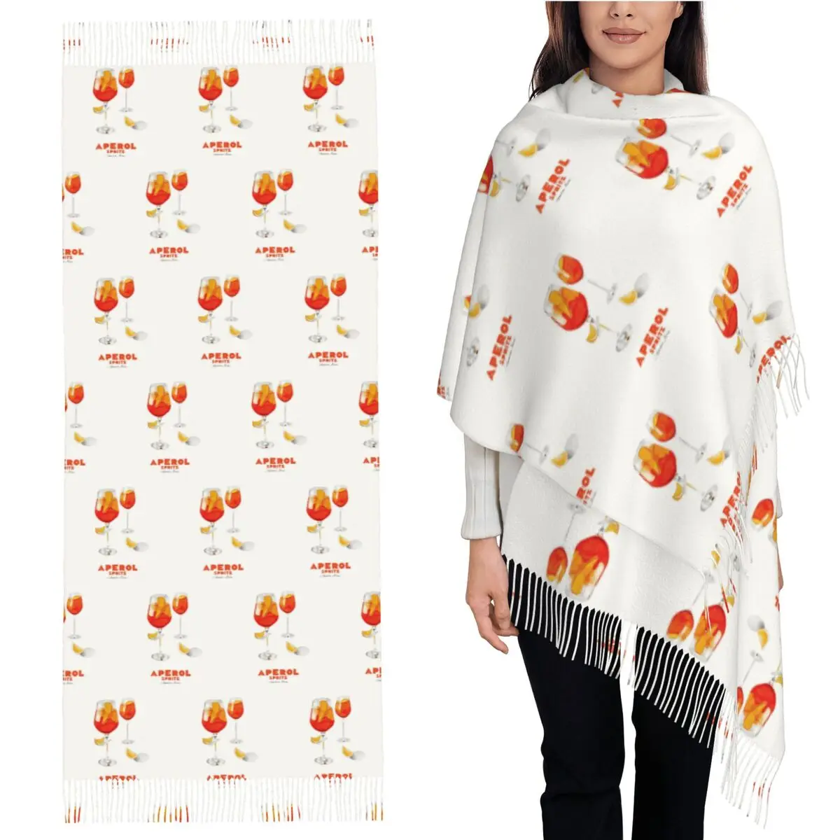 

Aperol Spritz Scarf Tassel Scarves for Women Soft Warm Shawls and Wraps Long Fall Winter Shawl Wrap