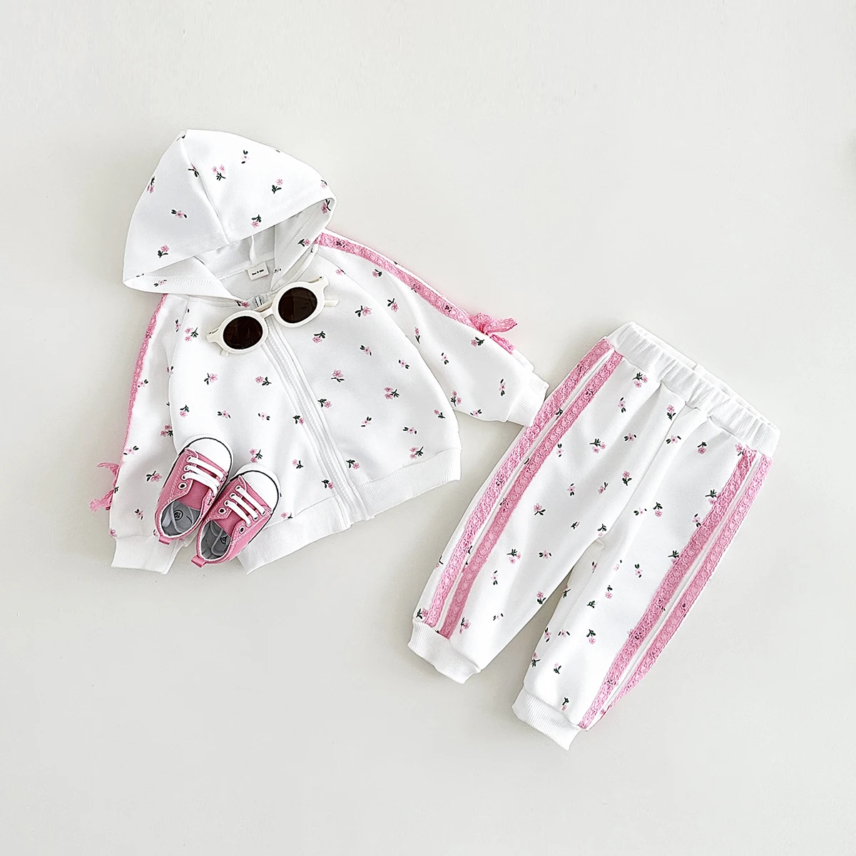 0-3Y Newborn Baby Sets Infant Girls Clothes Bow Cute Hoodie Little Flowers Pants Stylish Thick Kids Sweatshirt 2Pcs Toddler Suit