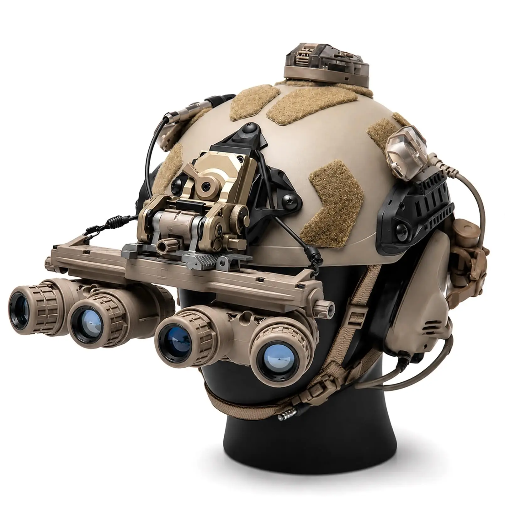 

Tactical Helmet Set with Quad Dummy NVG Goggles Comms Headset Signal Light Airsoft Helmet Gear for Cosplay Paintball Training
