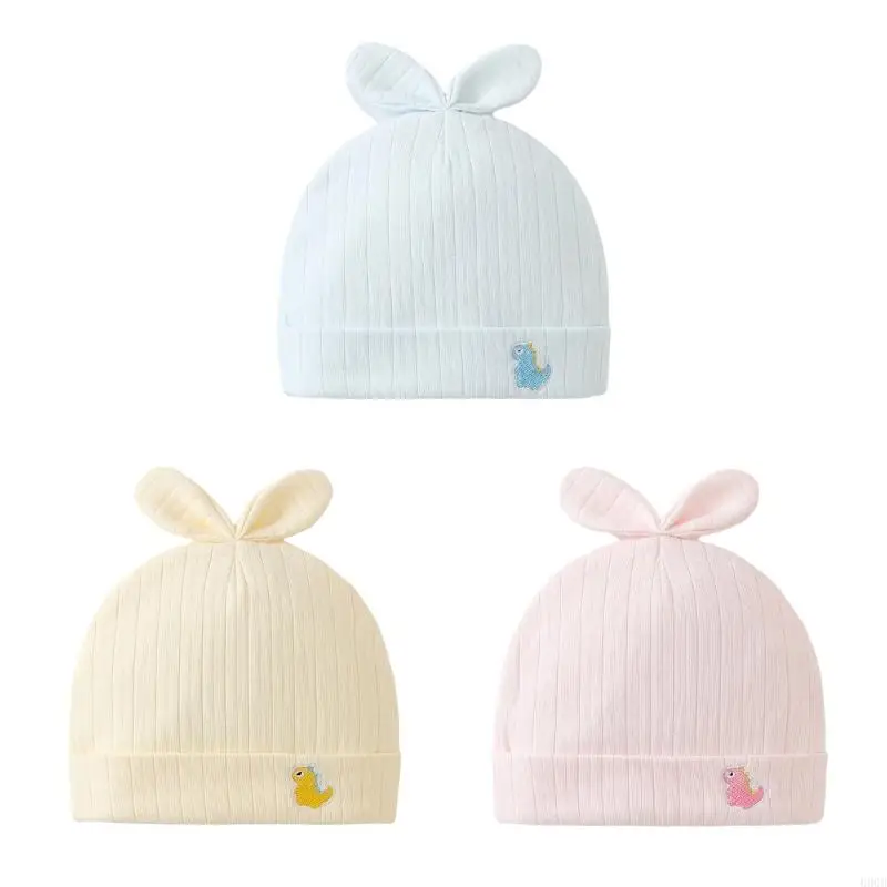 

090B Newborns Hat Cotton 0-3 Month Baby Fetal Hat Spring Autumn Double-layered Infants Cartoon Dinosaur Embroidered Bonnet