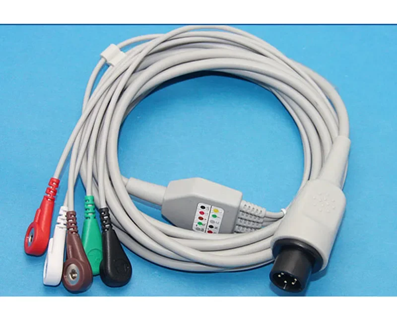 6Pin One-piece ECG Cable 5-lead  Snap Type for Patient Monitor