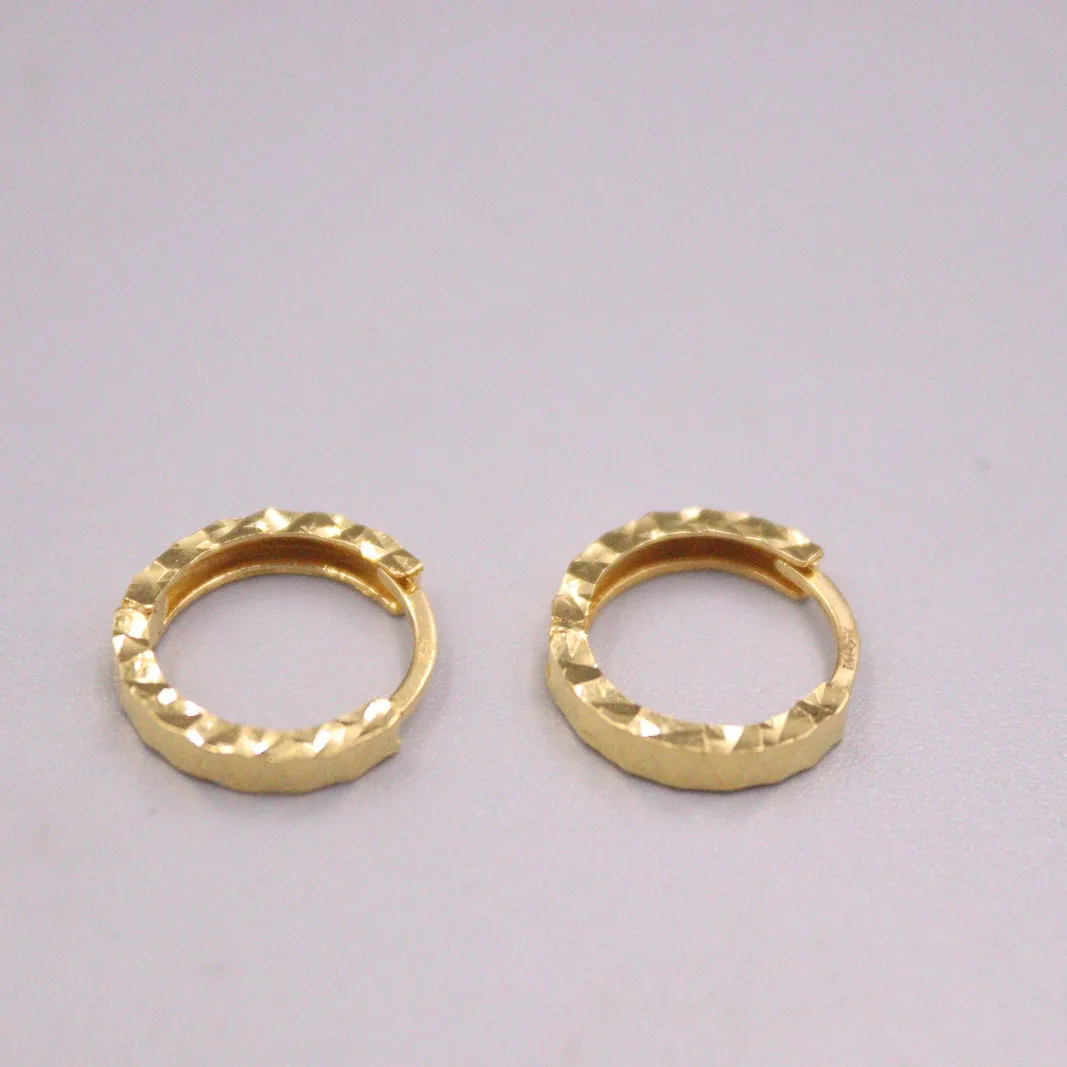 Real 18K Yellow Gold Earrings Hoop For Women Small Carved Line 13mm/1.71g Gift