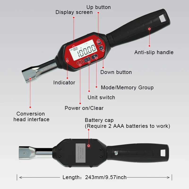 Digital Torque Wrench 3-100 Nm High Precision Preset Adjustable Auto Repair Wrench Electronic Jaw Opening Torque Buzzer Tolls