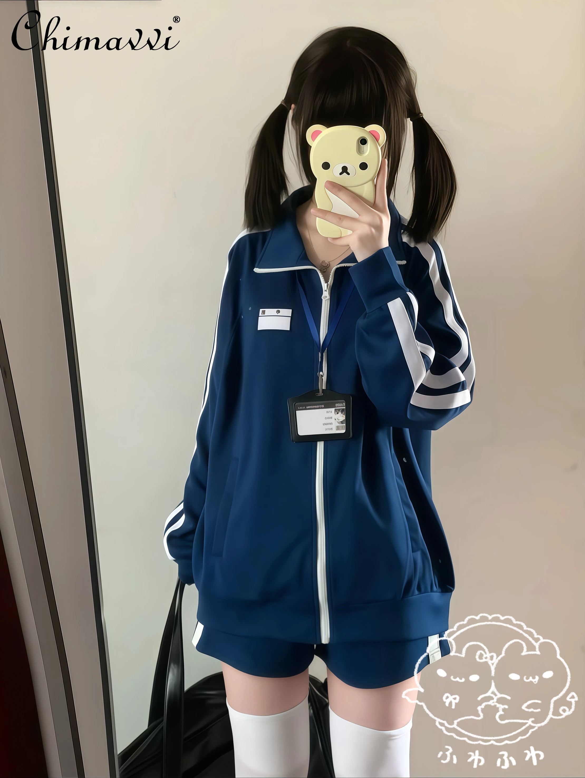 

Japanese Cute Sports Style Set 2025 Autumn New Fashion Long-sleeved Loose Coat + Shorts Two-piece Set Student Y2k Girls Outfits