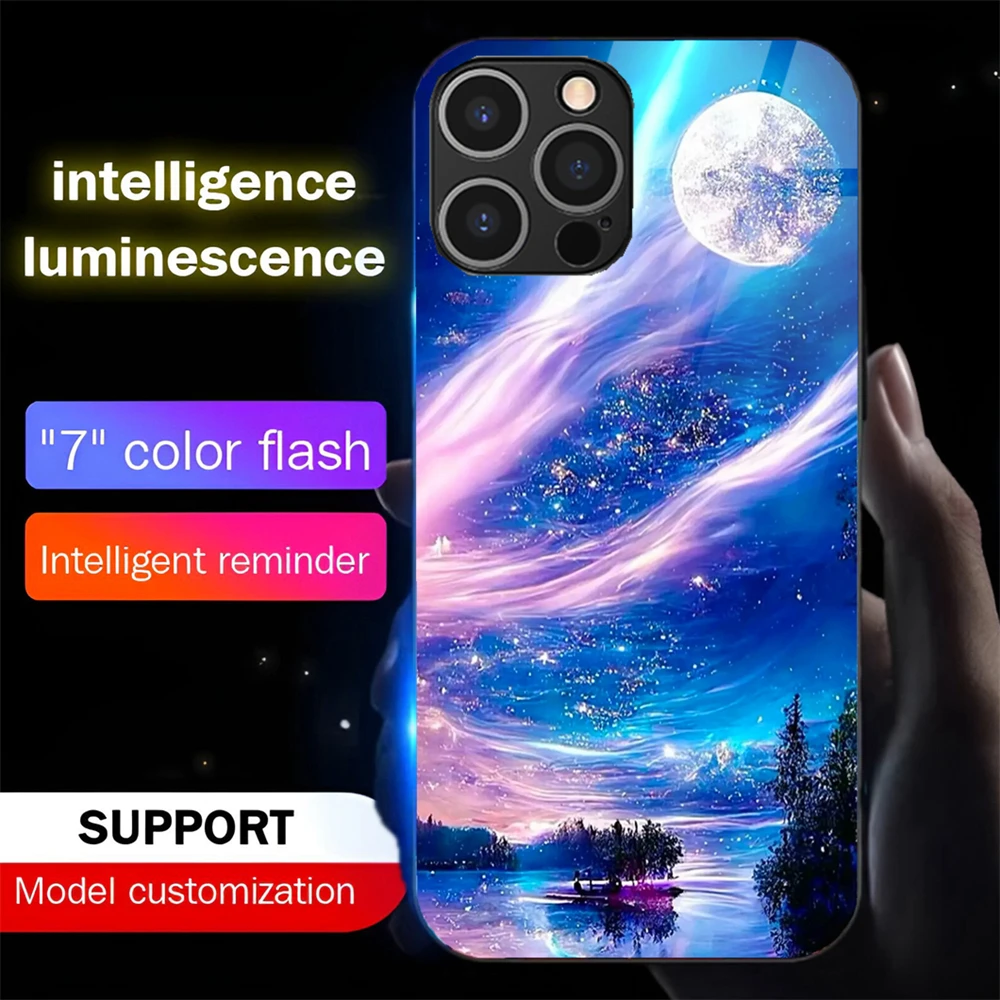 

2025 Pretty Galaxy Beach Sound Music Control Led Light Phone Case Glowing Cover For iPhone Air 17 16 E 15 14 13 12 11 Pro Max