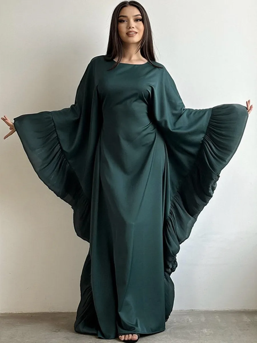 

Мусульманское женское арабское Дубай Абая с регулировкой талии в стиле пэчворк, длинное платье с оборками, однотонное скромное платье для Рамадана, кафтан Femme, исламская одежда