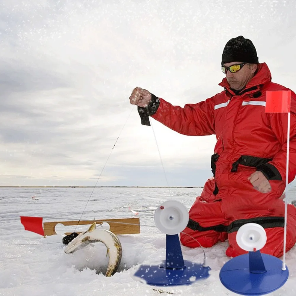 Automatic Ice Fishing Flag Hand Free Orange Banner Compact Metal Pole Warning Safety ABS Ice Fishing Accessories Ice Fishing