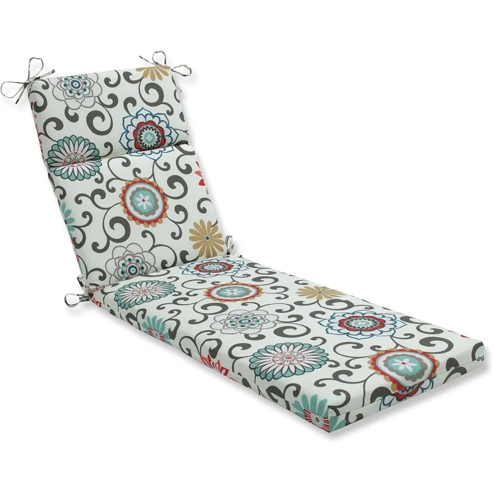 

Floral Indoor/Outdoor Split Back Chaise Lounge Cushion with Ties, Plush Fiber Fill, Weather, and Fade Resistant, 72.5" x 21"