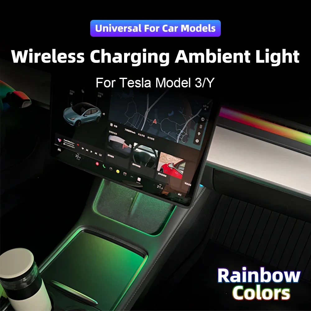 Car Air Vent Ambient Light with Sensor Switch USB Hub RGB Flow Interior LED Strip Atmosphere Lamp APP Control Lighting for Tesla