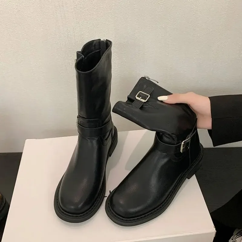 

Ковбойские сапоги в стиле вестерн в стиле ретро, новые женские ковбойские сапоги до середины икры из коричневой кожи с ортом 2025 года, ботинки на каблуке