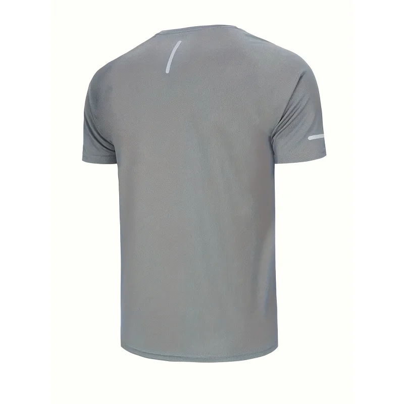 4 Pieces，Men's Solid Color Sportswear T Shirt，Reflective strip design，Breathable quick-dry short-sleeve round neck T Shirt，