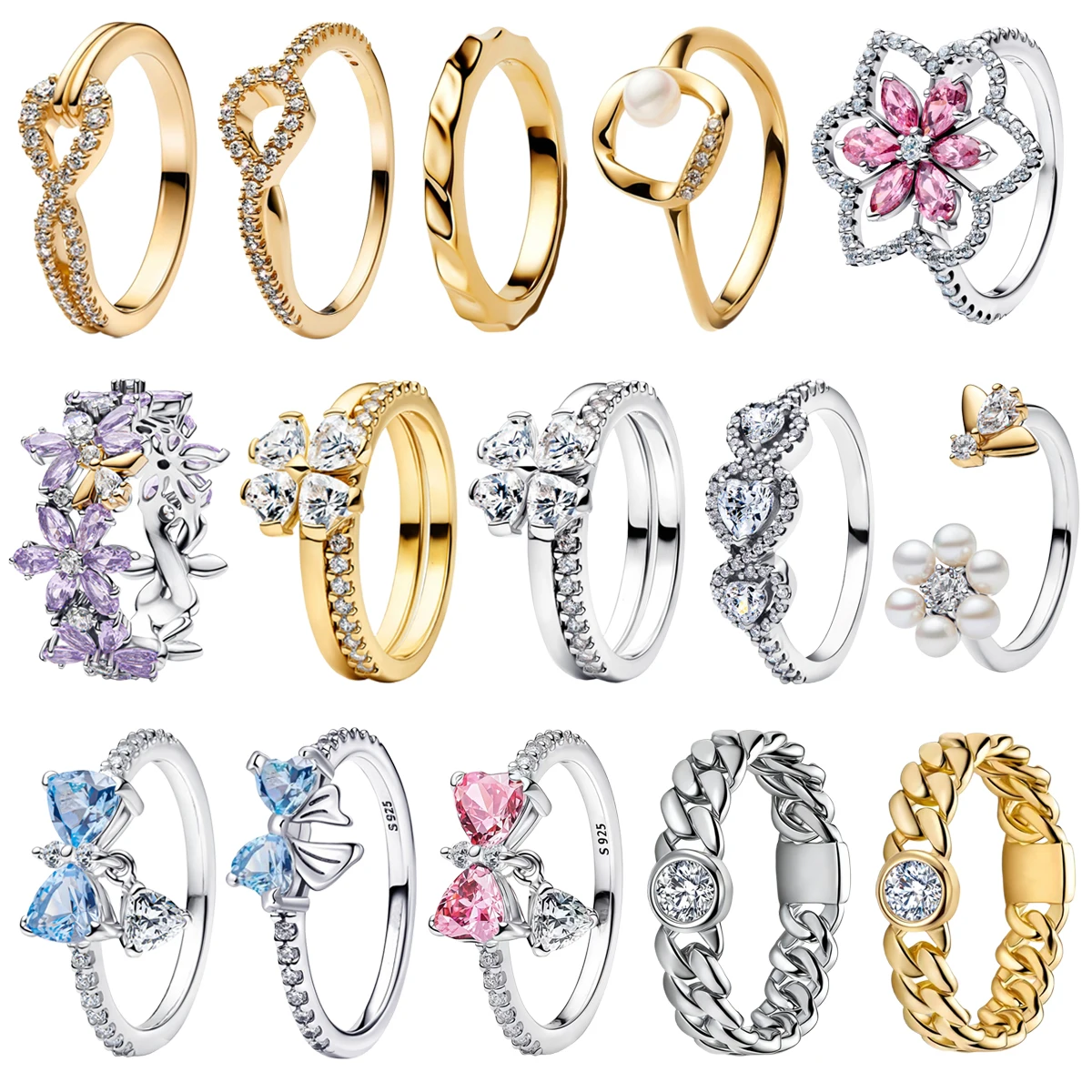 Luxury Original 925 Sterling Silver Heart-shaped Bow Flower Ring fit Women's High-end Jewelry Parties Valentine's Day Gifts