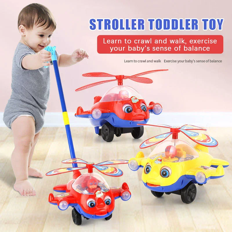 Airplane Baby Push Walker Toy Hand Push Learning Walking Toy With Rotating Propeller For Toddler Balance Training Indoor Play view 4