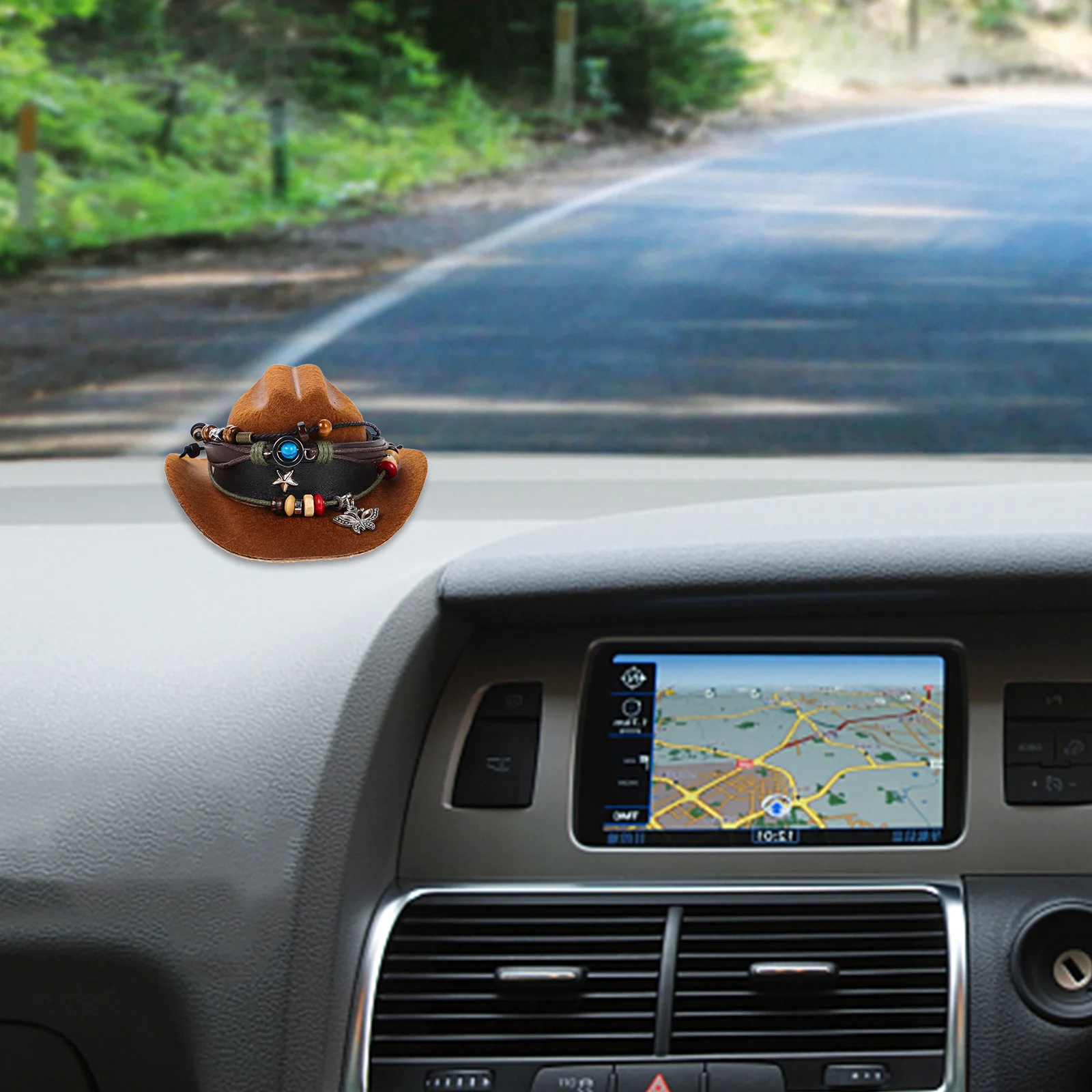 

Cowboy Hats Car Interior Decoration Western Handmade Mini Hat Ornament Charm for Rearview Compatible with Nio Nomi