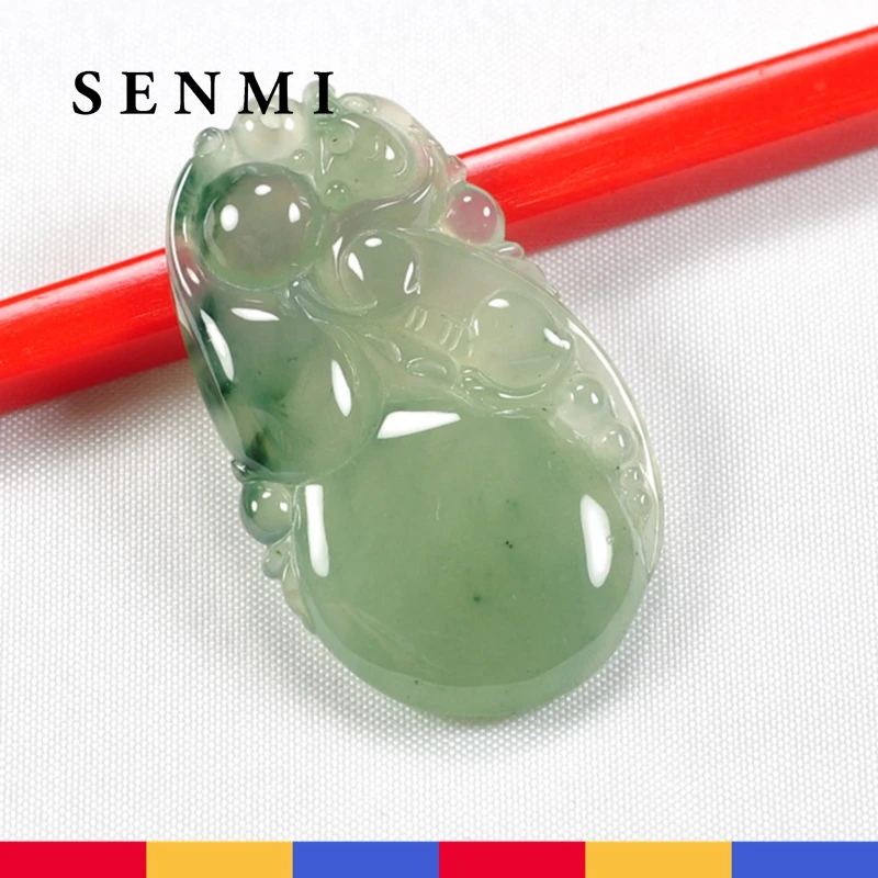 

SEMNI 100% Natural Emerald Pendant Artificial Carving Brave Troops and Gourd Pendant Necklace Jade Means to Attract Wealth Lucky