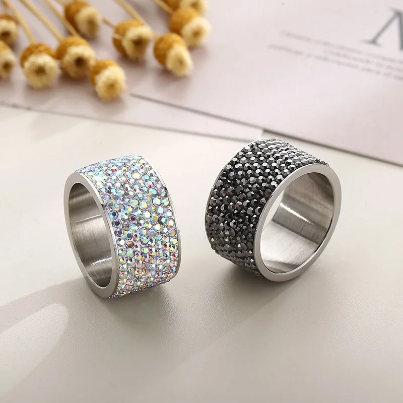 New Stainless Steel Rhinestone Rings For Women Men Multiple Color Rings Wedding Bands Mujer Finger Jewelry Gifts Wholesale