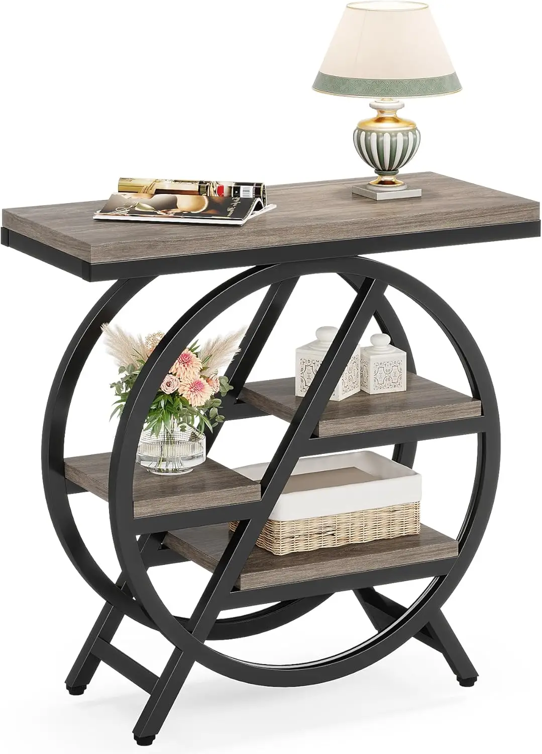 

TREE End Table, Narrow Side Table with 4-Tier Large Storage Space, Modern Bedside Table for Living Room, Home Office, Bedroom, G