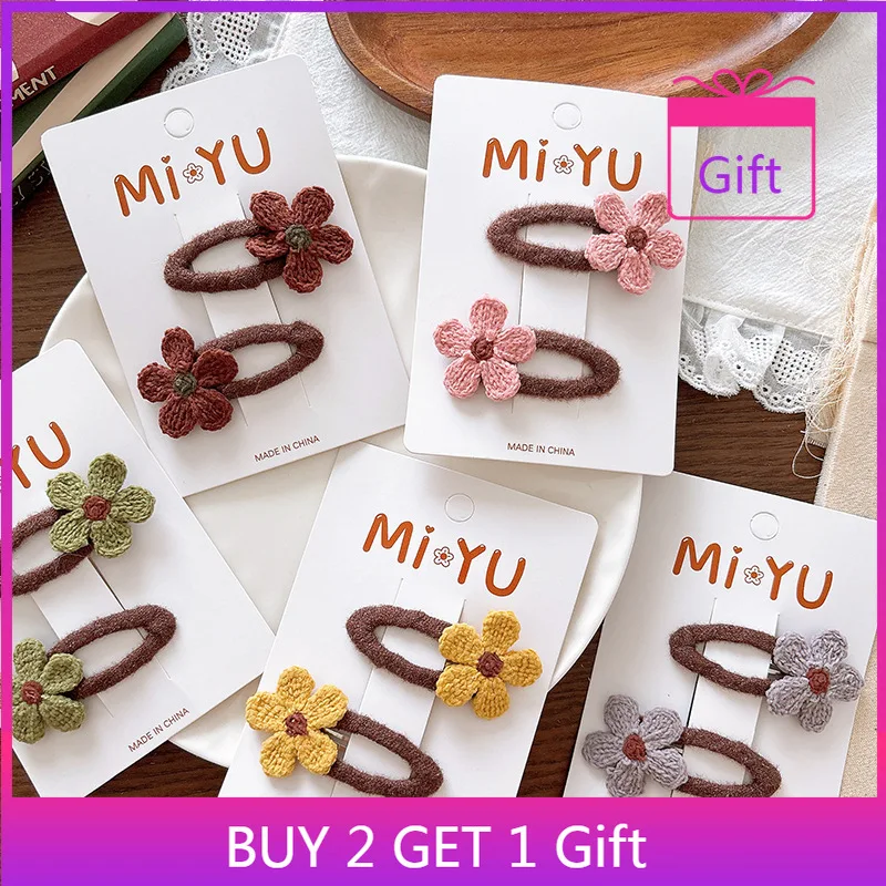 

Корейские детские заколки для волос, 2 шт., вязаные резинки для волос с цветами для девочек, гипоаллергенные аксессуары для волос