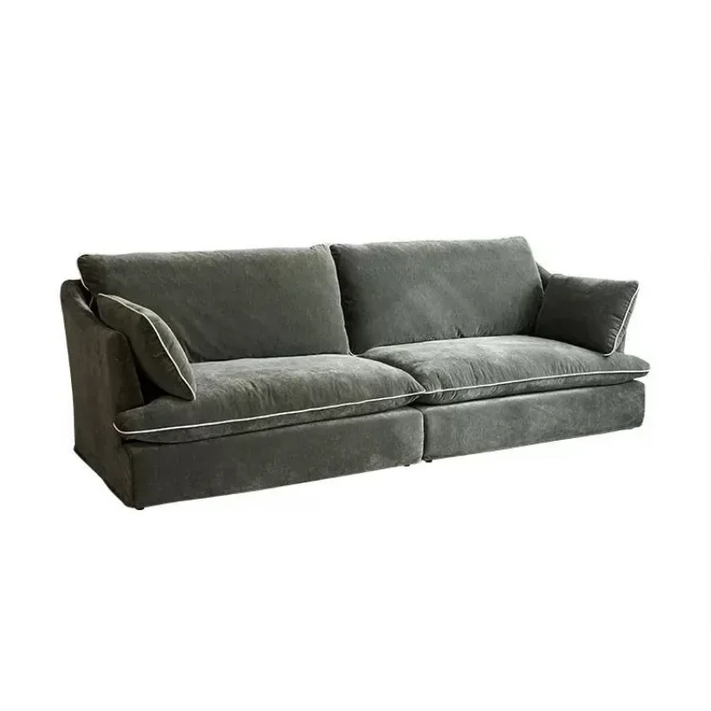 

Nordic modern simple wind chenille sofa living room dark green large sitting deep multi-person down fabric sofa