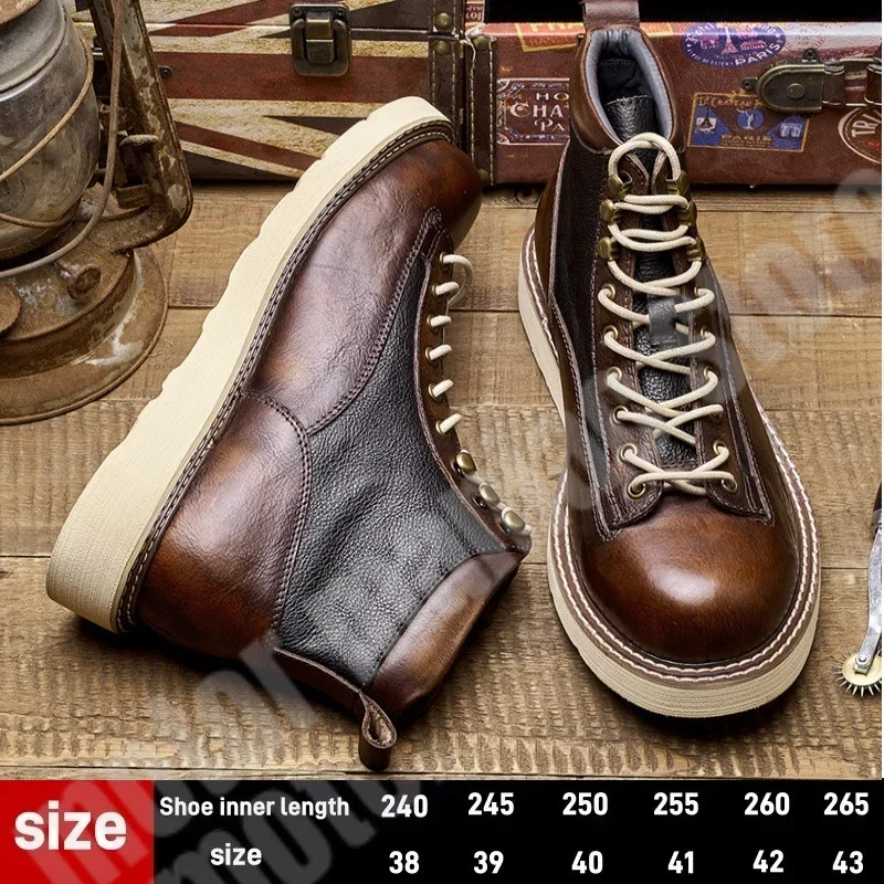 

Motorcycle Riding Boots Short Face British High Top Leather Boots Retro Short Boots Velvet Style Casual Workwear Shoes