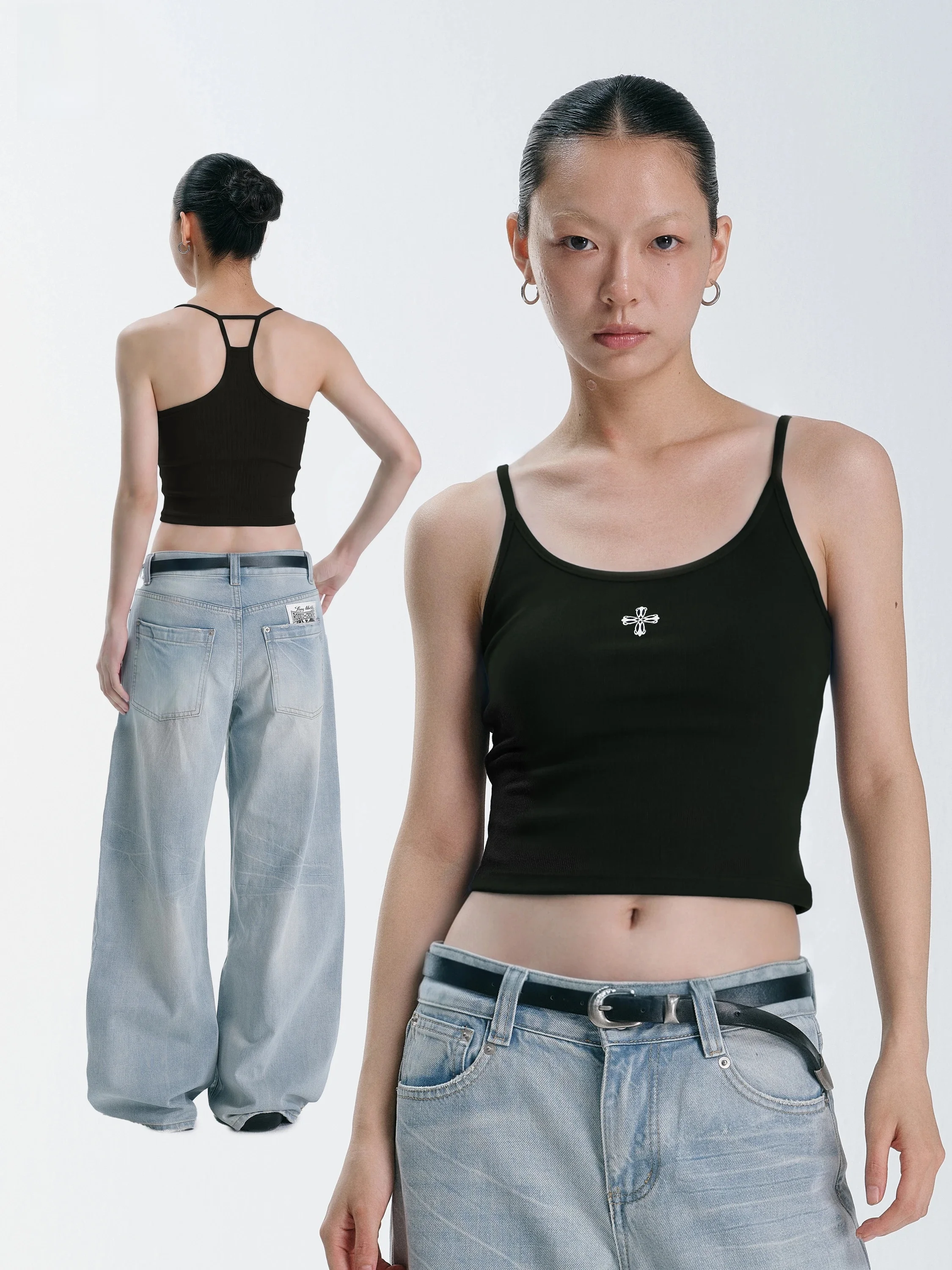 Smile Ddd Short Fit Women's Vest with Chest Pad Elastic Thread Dance Inner Wear Breathable U-neck Print Polyester Blend