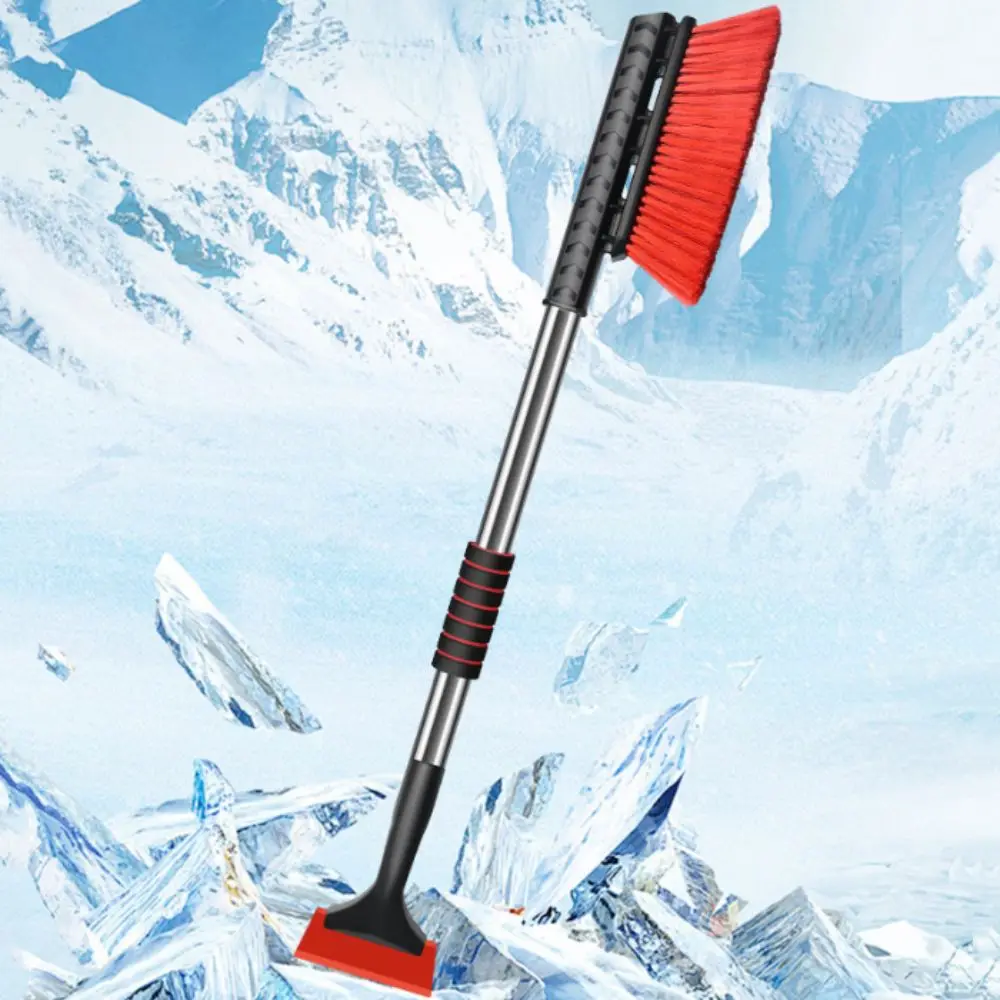 2-in-1 Multifunctional Ice Scraper Quick Clean Extendable Aluminum Car Snow Brush Universal Design Extra-long