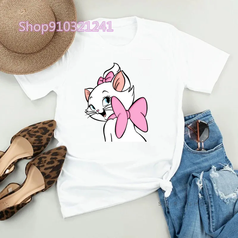 Kawaii Marie cat t-shirts Print Girls T Shirt women Cartoon T-shirt Female Cute Short Sleeve Casual Harakuju Tshirts Ladies