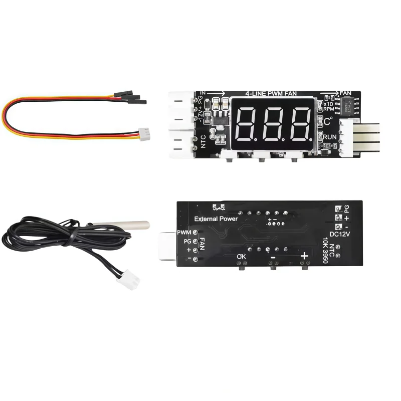 12V four-wire PWM fan temperature control speed regulator module 3A with temperature and speed display, speed reduction and nois