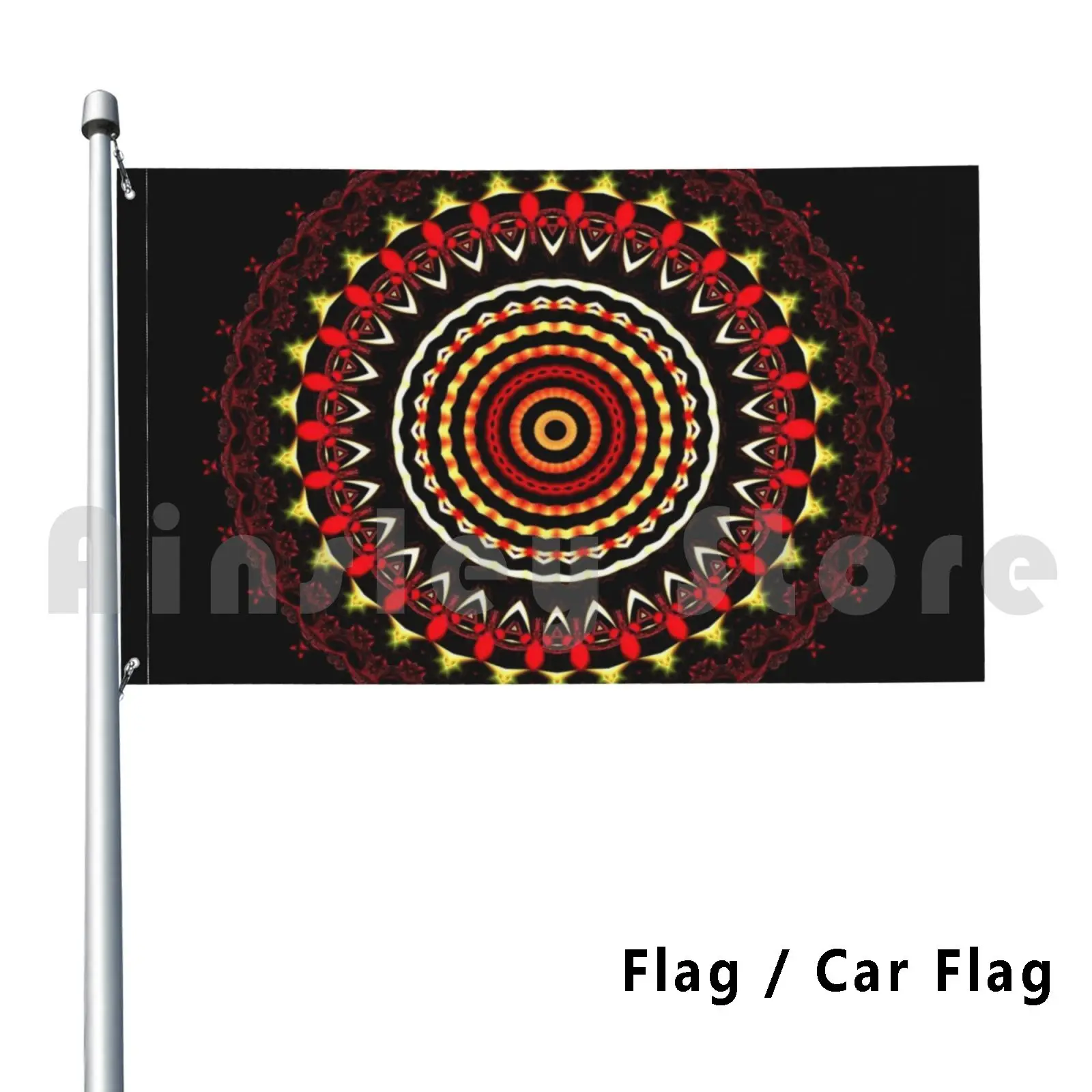 Circus Ruby Red And Gold Sun Lace Mandala Peyote Rose Flower Outdoor Decor Flag Car Flag Mandala Mandala Art