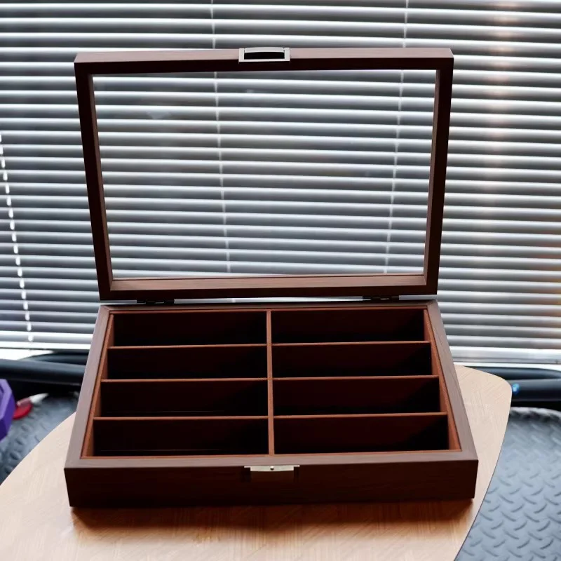 6/8 Grids Wooden Glasses Organizer Sunglasses Display Stand with Transparent Dust Cover Watch Jewelry Display Box - view 4