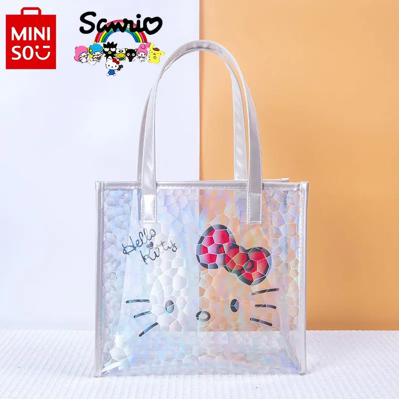 Hello Kitty's New Transparent Handbag, Fashionable and High-quality Women's Shoulder Bag, Cartoon Large Capacity Girl Gift Bag