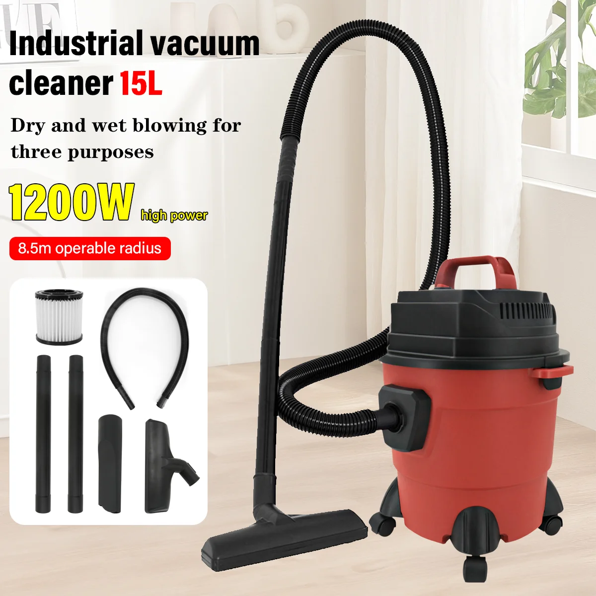 15L 19000Pa Vacuum Cleaner Wet and Dry Cylinder Powerful Compact Blower Cleaner