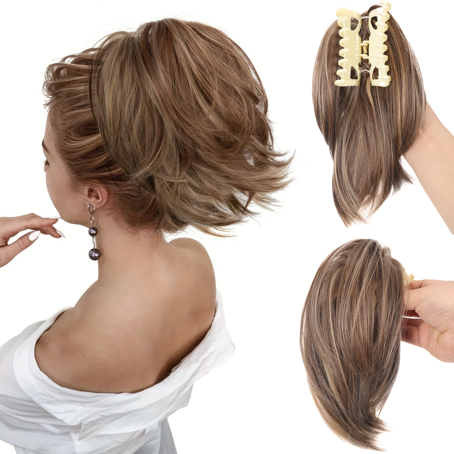 

Synthetic Claw Clip In Ponytail Hair Extensions Diy Hairpiece Hair Bun Fake Blonde Hair False Pigtail for Women