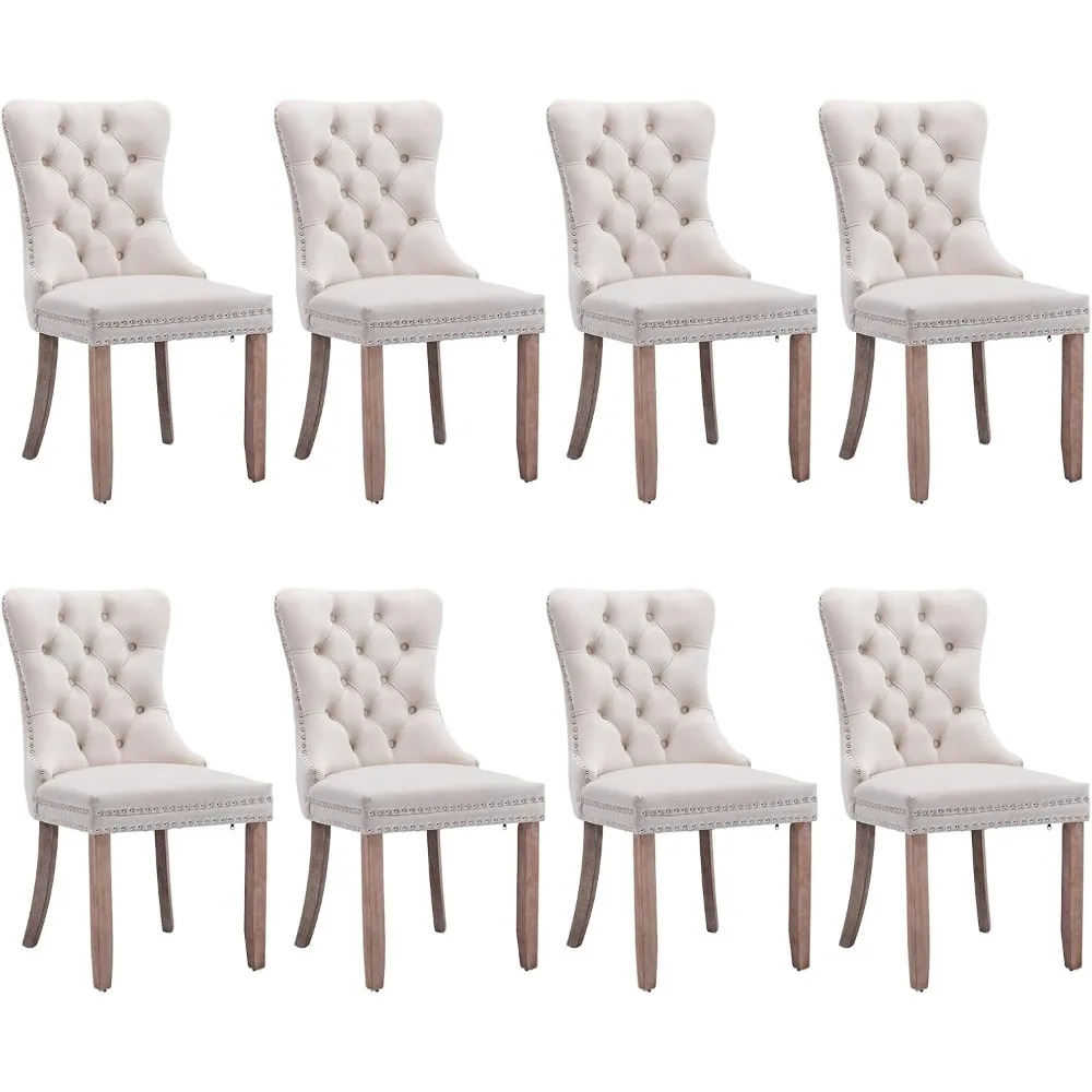 

Velvet Dining Chair Set of 8, Upholstered Tufted Dining Chairs with Nailhead Trim and Solid Wood Legs
