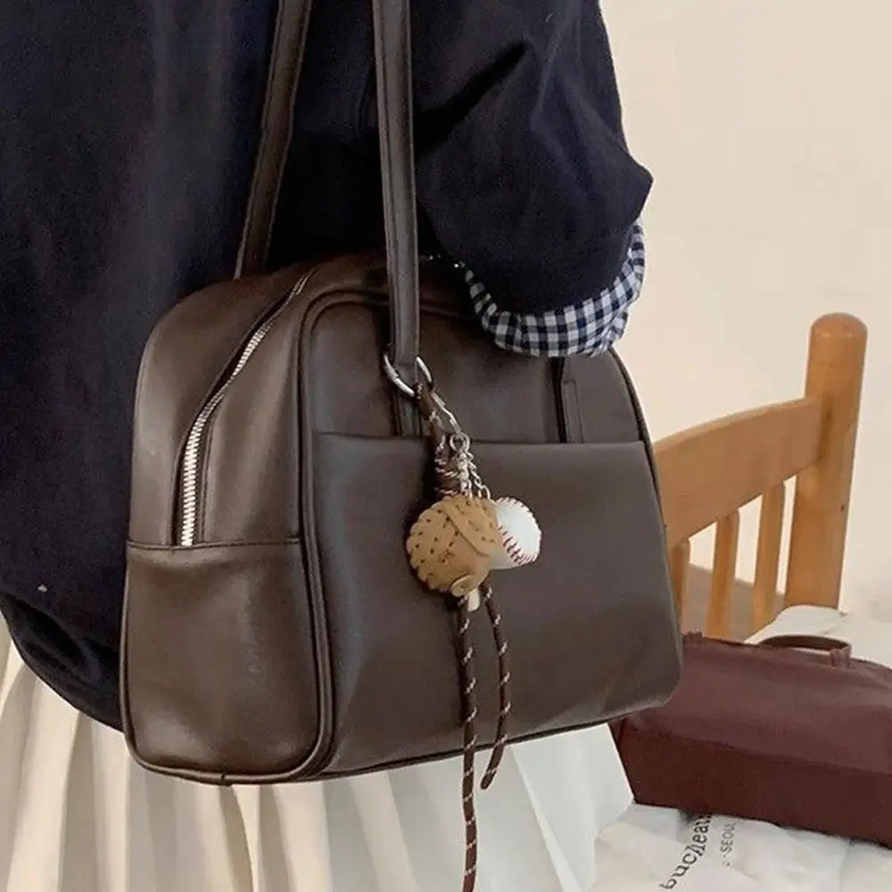 

New PU Leather Shoulder Bag Large Capacity with Pendant Crossbody Bags Tote Bag Women with Pendant Retro Fashion