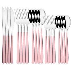 20Pcs Pink Silver Dinnerware Set Knife Dessert Fork Spoon Flatware Cutlery Set 304 Stainless Steel Silverware Tableware Kitchen