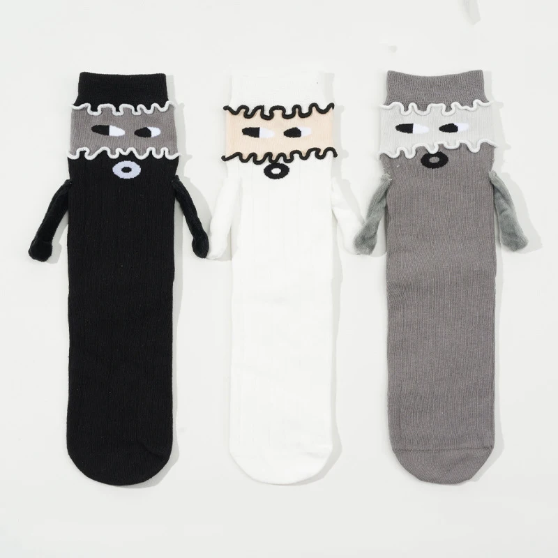 5 Pairs Funny look Hand in Hand Socks Magnetic Attraction Hands Socks Women's Fashion Breathable Middle Tube Cotton Sock Sports