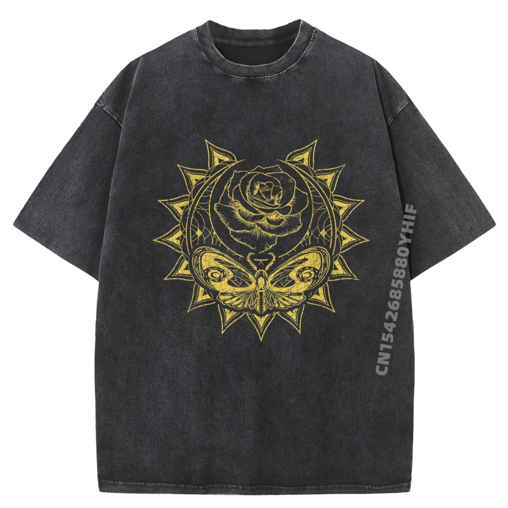 

Gothic Rose Celestial Body Pagan Occult Moth Crescent Moon Mens Clothing SOFT Printed T-Shirt Crazy Funny Washed Shirt