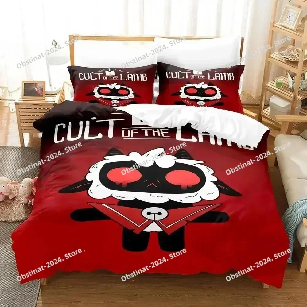 Комплект постельного белья Cult of the Lamb Single Twin Full Queen King Size Комплект постельного белья Aldult Kid Bedroom Комплекты пододеяльников 3D Аниме Комплект простыней