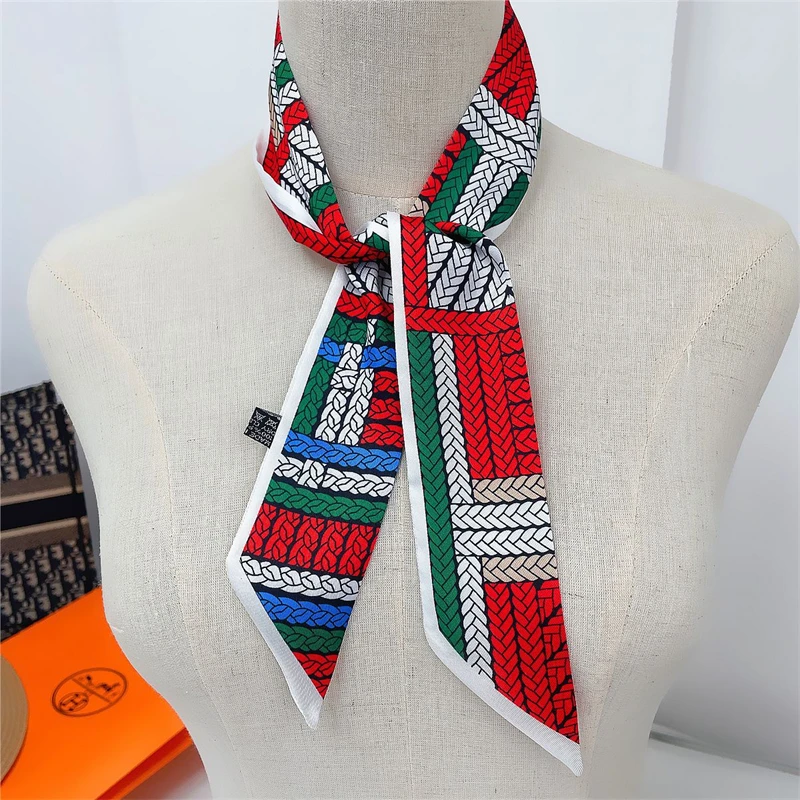 Summer New Knot Print Silk Scarves For Women Luxury Hair Band Wrap Bag Hat Decorative Ribbon Foulard Women\'s Scarf