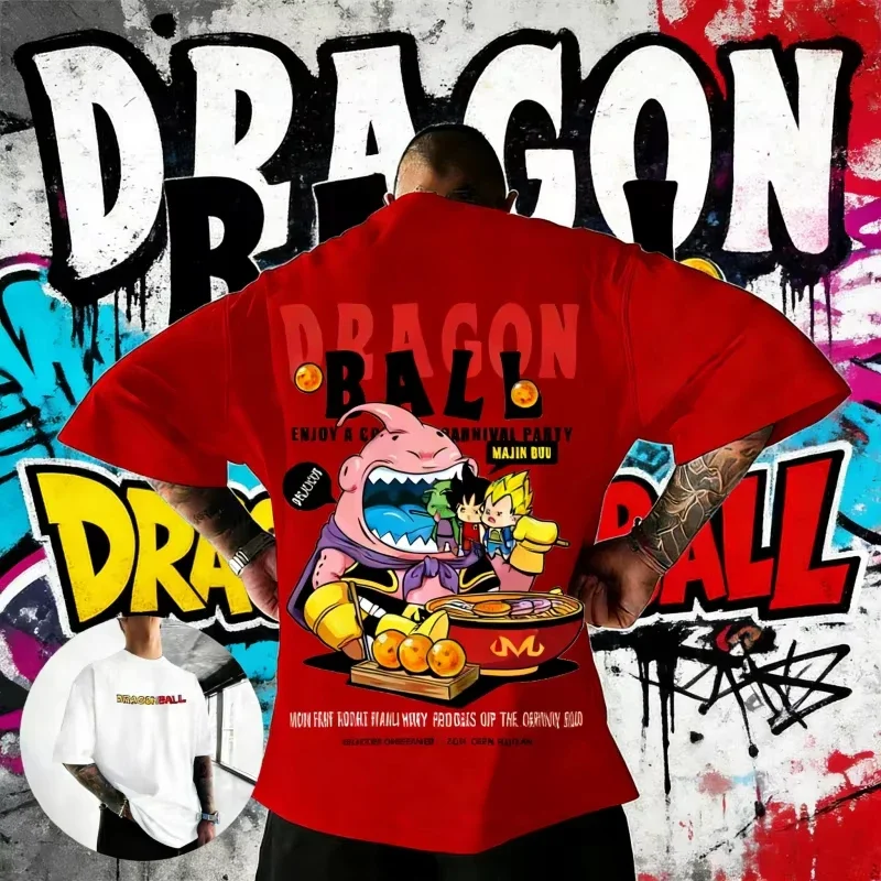 

Summer Dragon Ball Majin Buu Gourmet Carnival Party Print Cotton Oversized T-Shirt Unisex Casual Anime Top for Men And Women
