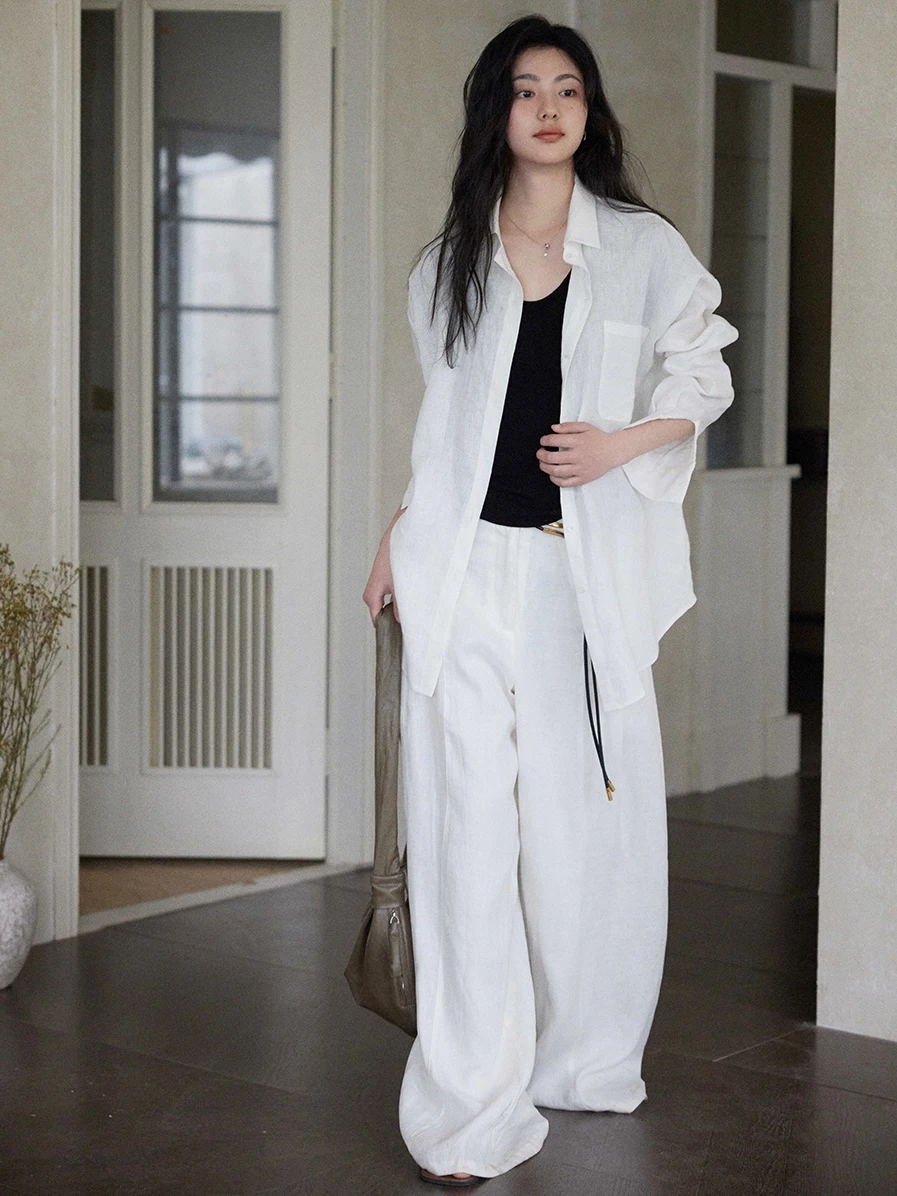 

Loose Fit Linen Long Sleeve Shirt Women's Comfortable Casual Commute Style Vintage Design Breathable Skin-Friendly Button Clo...