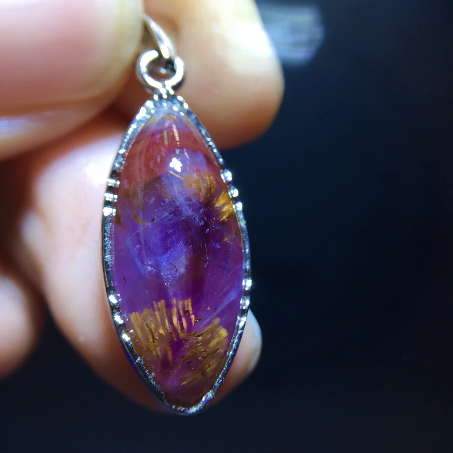 

Natural Purple Cacoxenite Red Auralite 23 Pendant 22/9.1/6.3mm Gold Rutilated Beads Jewelry AAAAA