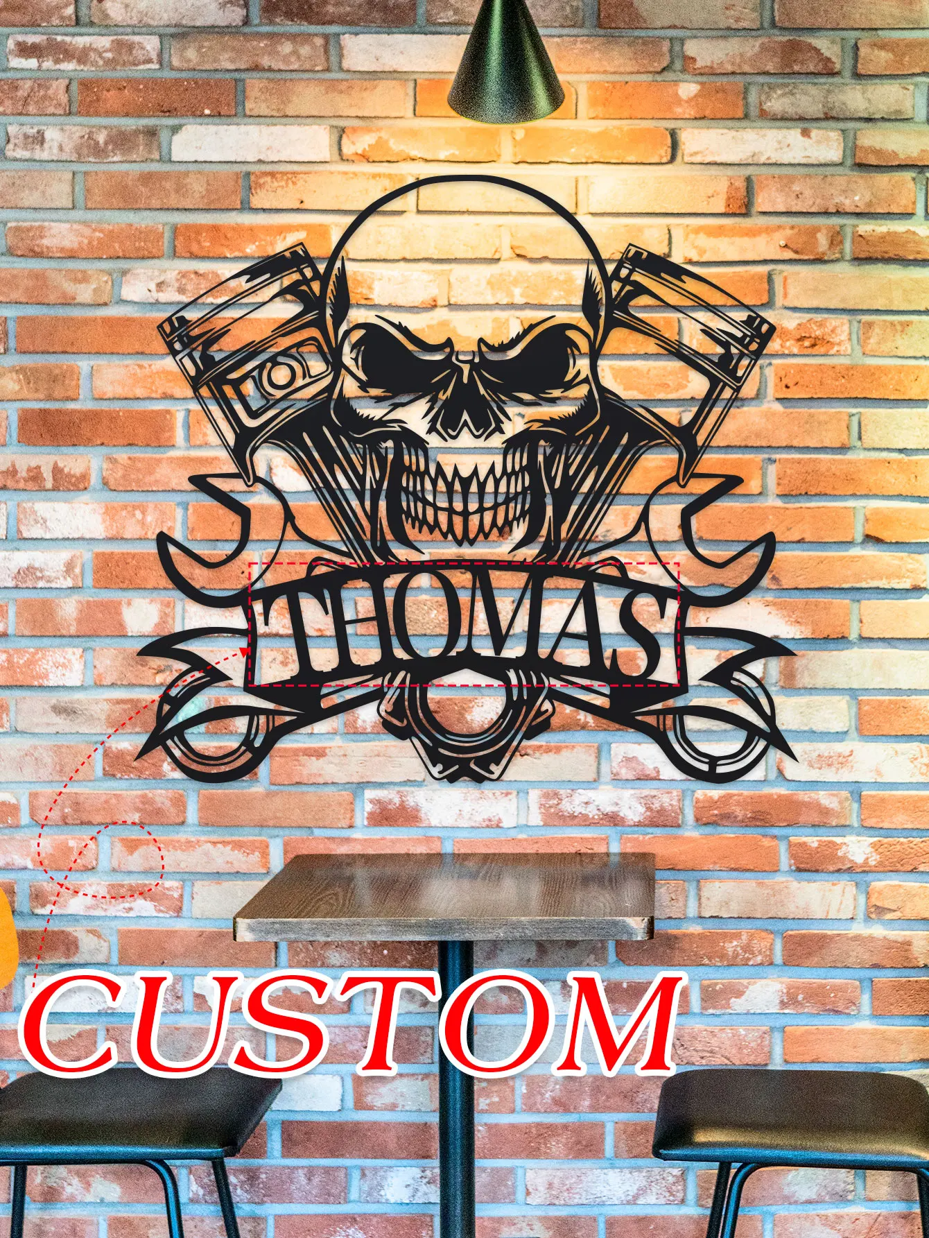 [Customer Favorite] Personalized Skull Mechanic Metal Wall Art - Custom Name Tool Repair Sign for Workshop Decor, No Power Neede